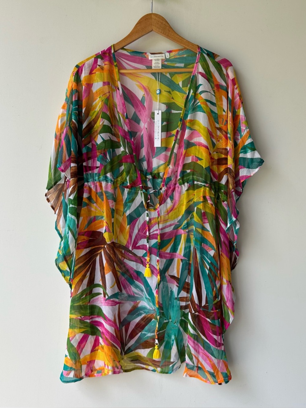 Bleu by Rod Beattie Fantasy Island Chiffon Caftan Swim Cover-Up Womens Large